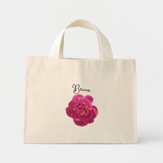 Vibrant Pink Peony Flower Personalized Mini Tote Bag (Front)