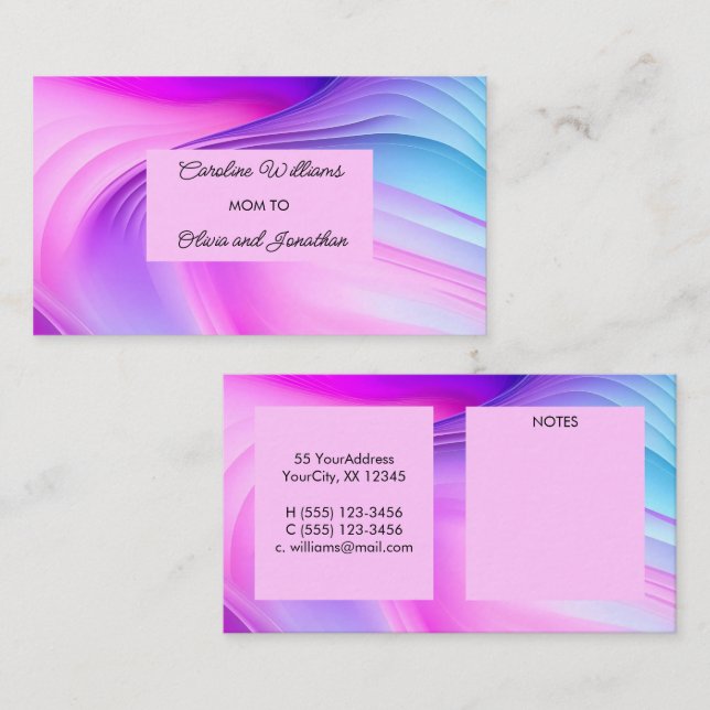 Vibrant pink purple blue swirls mum to calling card (Front/Back)