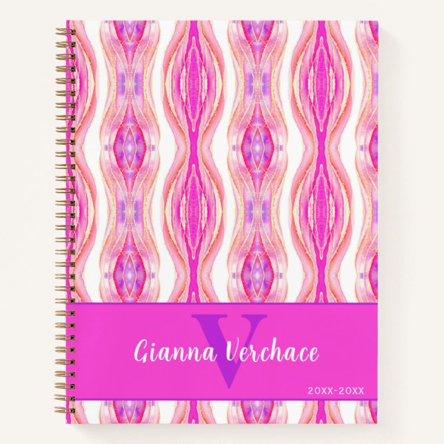 Vibrant Pink Purple Golden Geode Notebook (Front)