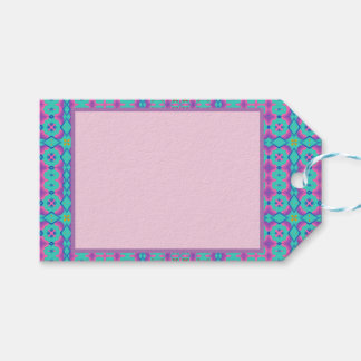 Vibrant Pink Rectangular Design on Blue Background Gift Tags