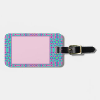 Vibrant Pink Rectangular Design on Blue Background Luggage Tag