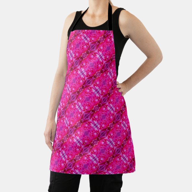 Vibrant pink rose petals M-size floral pattern Apron (Insitu)