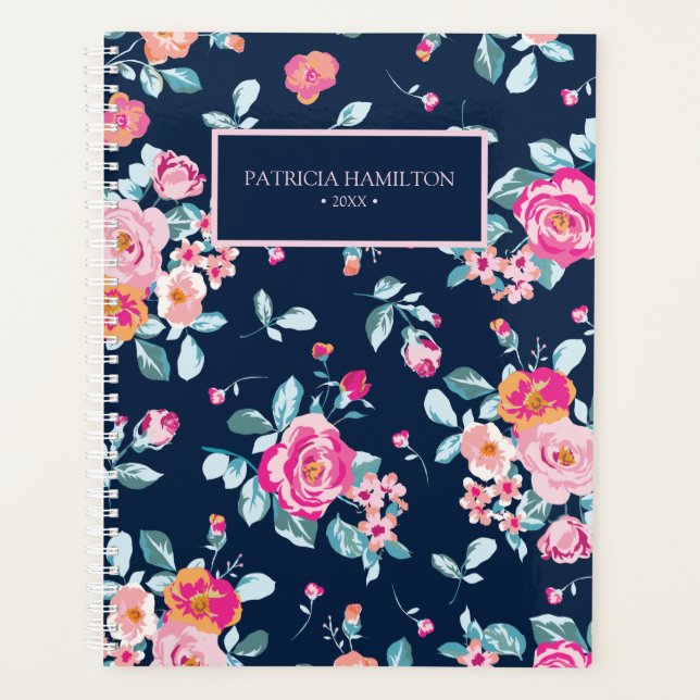 Vibrant Pink Roses Floral Pattern Planner (Front)