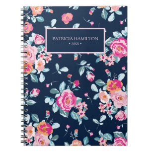 Vibrant Pink Roses Vintage Floral Pattern Notebook