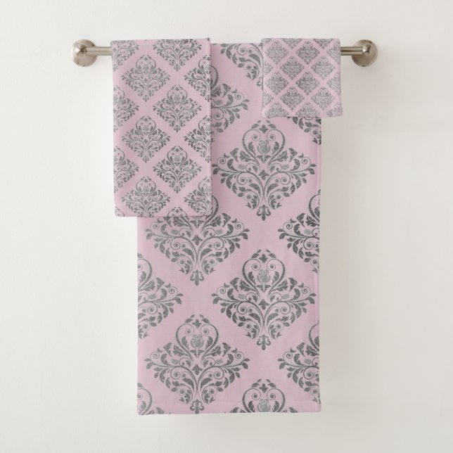 VIBRANT PINK SILVER GREY  LUXURY HAMPTON TOWEL SET (Insitu)