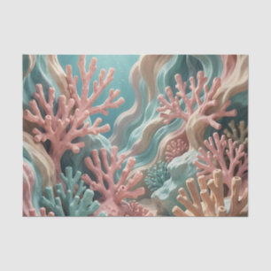 Vibrant Pink Teal Coral Reef Underwater Ocean Tissue Paper