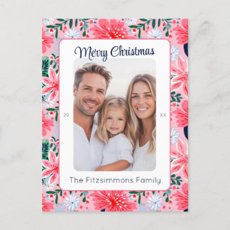 Vibrant Pink Tropical Christmas Photo Holiday Postcard