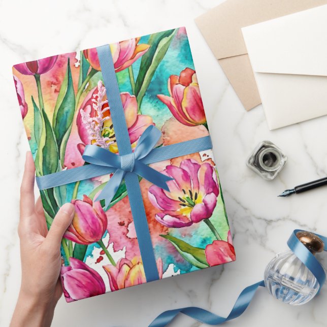 Vibrant Pink Tulip Watercolor Wrapping Paper (Gifting)