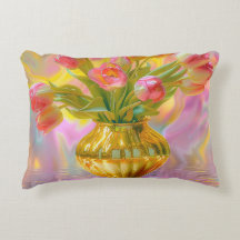 Vibrant Pink Tulips in Golden Vase
