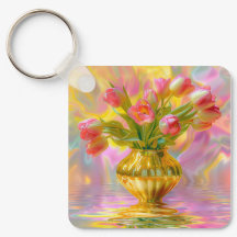 Vibrant Pink Tulips in Golden Vase