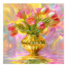 Vibrant Pink Tulips in Golden Vase