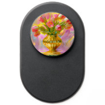 Vibrant Pink Tulips in Golden Vase