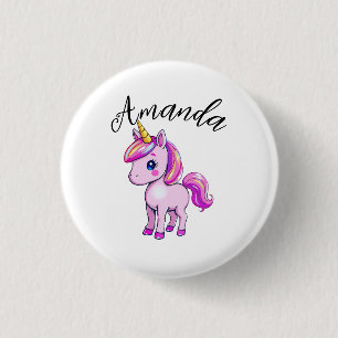 Vibrant Pink Unicorn Girl Name 3 Cm Round Badge