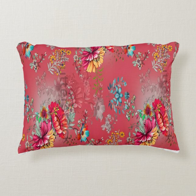 Vibrant Pink Vintage Floral Pattern Accent Pillow (Front)
