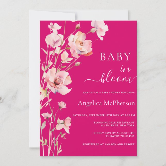 VIBRANT PINK WATERCOLOR FLORALS INVITATION (Front)