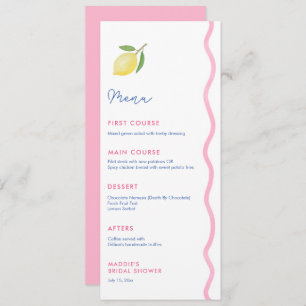 Vibrant Pink Wavy Line Lemon Baby Shower Party Menu