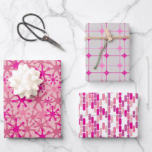 Vibrant Pink Wrapping Paper in Set of 3 Designs