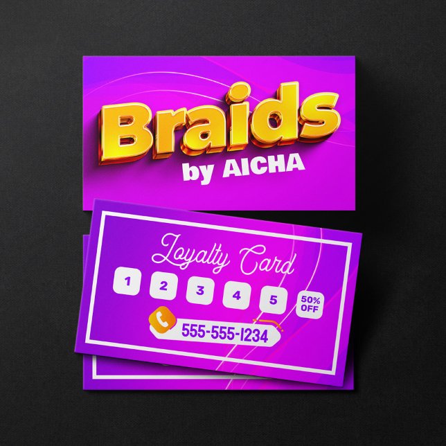 Vibrant Pink & Yellow African Hair Braiding Loyalty Card (Creator Uploaded)