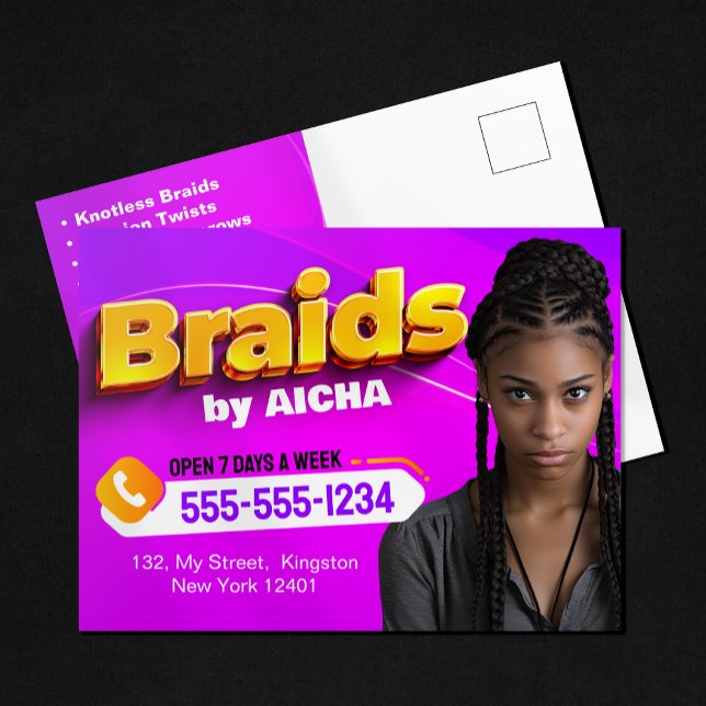 Vibrant Pink & Yellow African Hair Braiding Photo Postcard (Creator Uploaded)