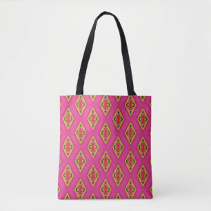 Vibrant Pink & Yellow Diamond Pattern Tote Bag