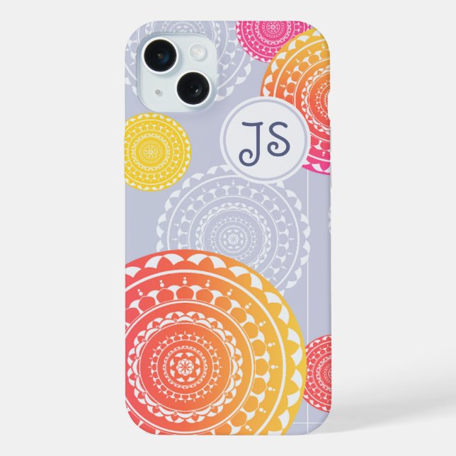 Vibrant Pink Yellow Random Mandala Monogram iPhone Case (Back)