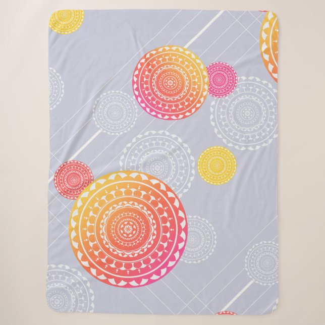 Vibrant Pink Yellow Random Mandala  Sherpa Blanket (Front)