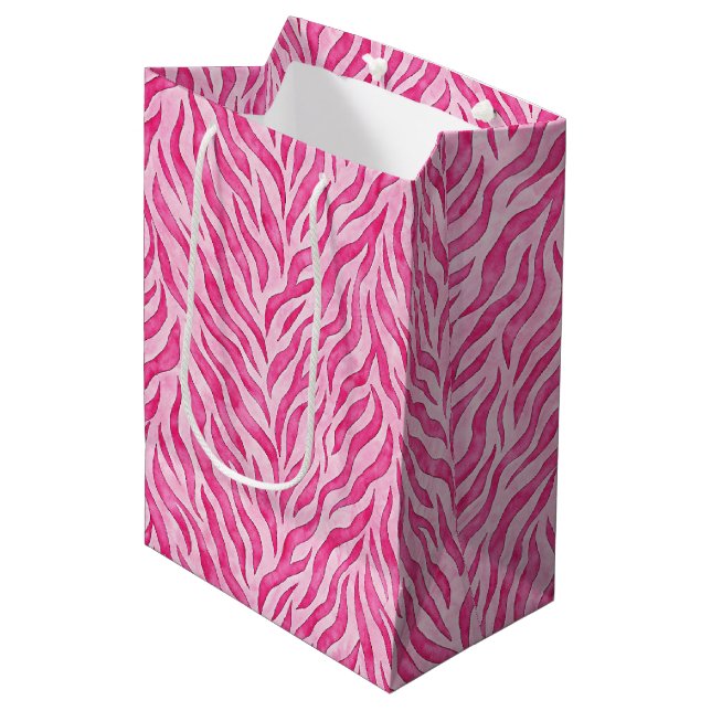 Vibrant Pink Zebra Print Medium Gift Bag (Front Angled)