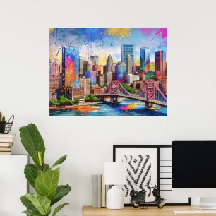 Vibrant Pittsburgh Skyline, Colourful Urban Art Poster