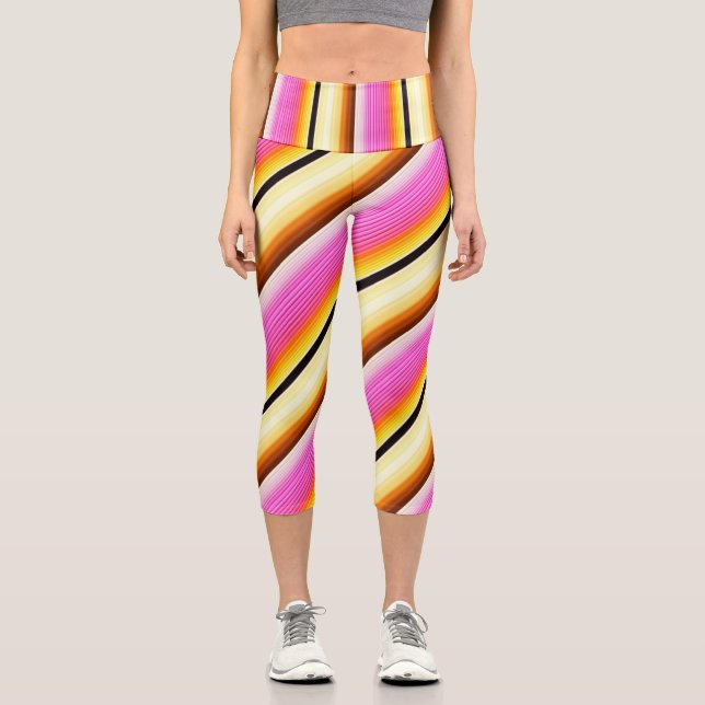Vibrant Plaid Fuison High Waisted Capri Leggings (Front)
