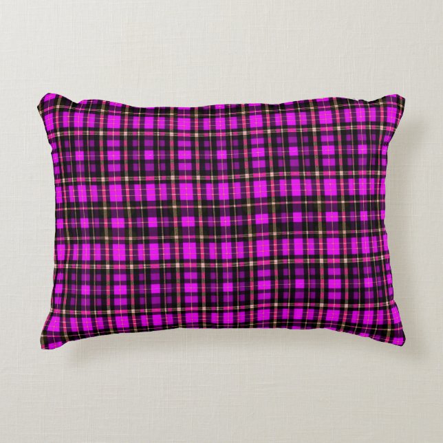 Vibrant Plaid Tartan Pattern Fabric Decorative Cushion (Front)