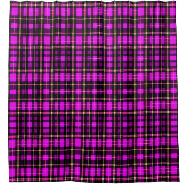 Vibrant Plaid Tartan Pattern Fabric Shower Curtain (Front)