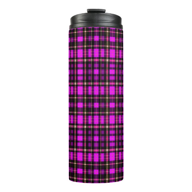 Vibrant Plaid Tartan Pattern Fabric Thermal Tumbler (Front)