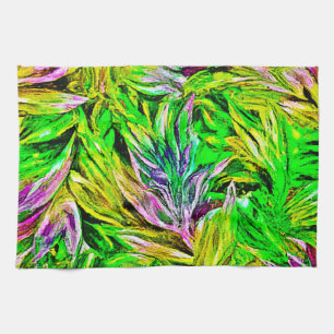 Vibrant Plant Strokes Design Tea Towel