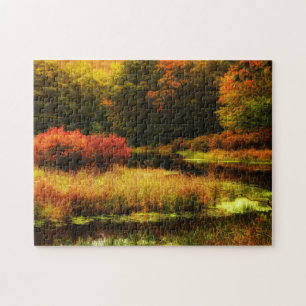Vibrant Poconos Autumn Scene Jigsaw Puzzle