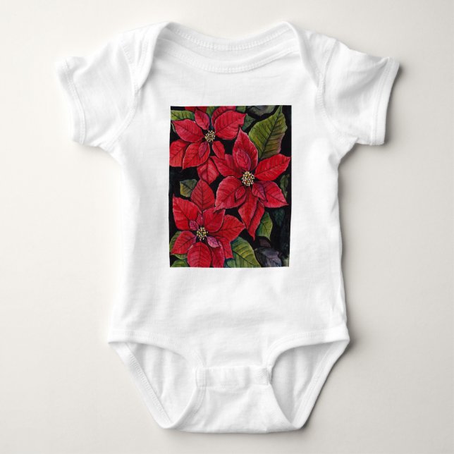 Vibrant Poinsettia In Watercolor   Baby Bodysuit (Front)