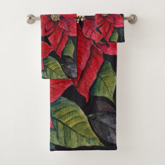 Vibrant Poinsettia In Watercolor Bath Towel Set