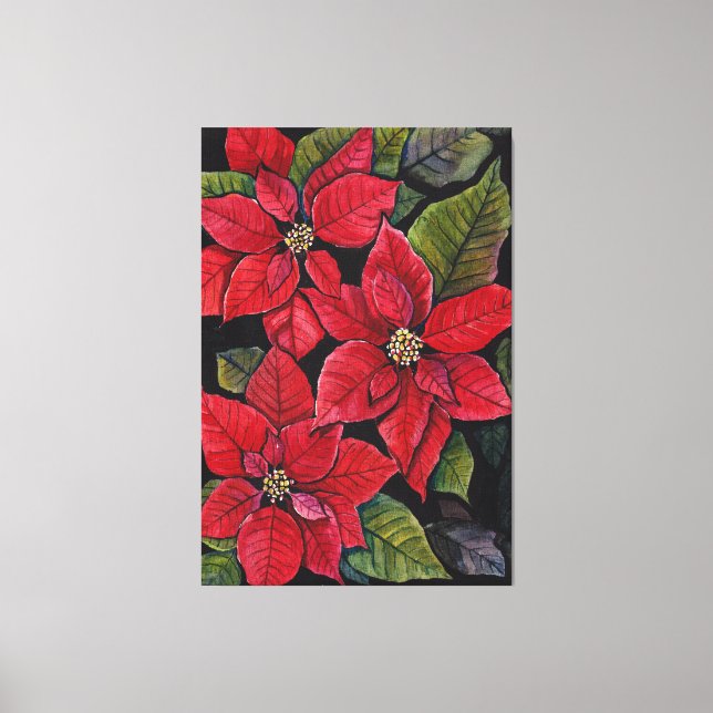 Vibrant Poinsettia In Watercolor  Canvas Print (Front)