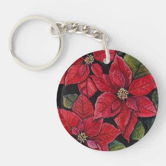 Vibrant Poinsettia In Watercolor Key Ring