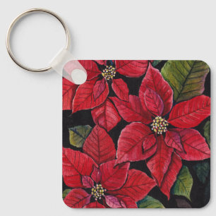 Vibrant Poinsettia In Watercolor Key Ring