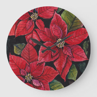 Vibrant Poinsettia In Watercolor Large Clock