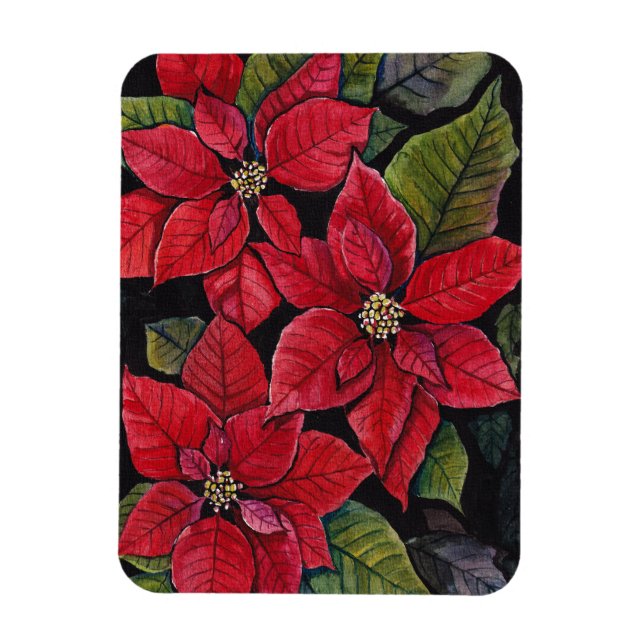 Vibrant Poinsettia In Watercolor  Magnet (Vertical)