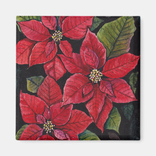Vibrant Poinsettia In Watercolor Magnet
