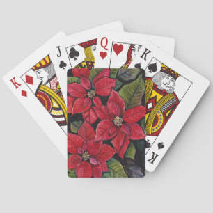 Vibrant Poinsettia In Watercolor  Playing Cards
