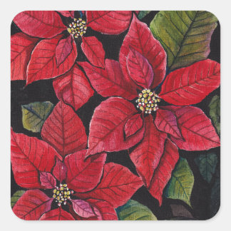 Vibrant Poinsettia In Watercolor Square Sticker