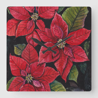 Vibrant Poinsettia In Watercolor Square Wall Clock