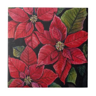 Vibrant Poinsettia In Watercolor Tile