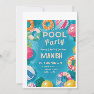 Vibrant Pool Party Birthday Invitation Card