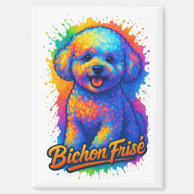 Vibrant Pop Art Bichon Frisé Magnet (Front)