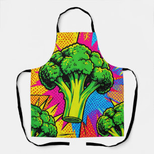 Vibrant Pop Art Broccoli Pattern Apron
