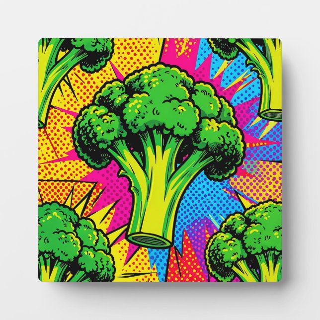 Vibrant Pop Art Broccoli Pattern Plaque (Front)